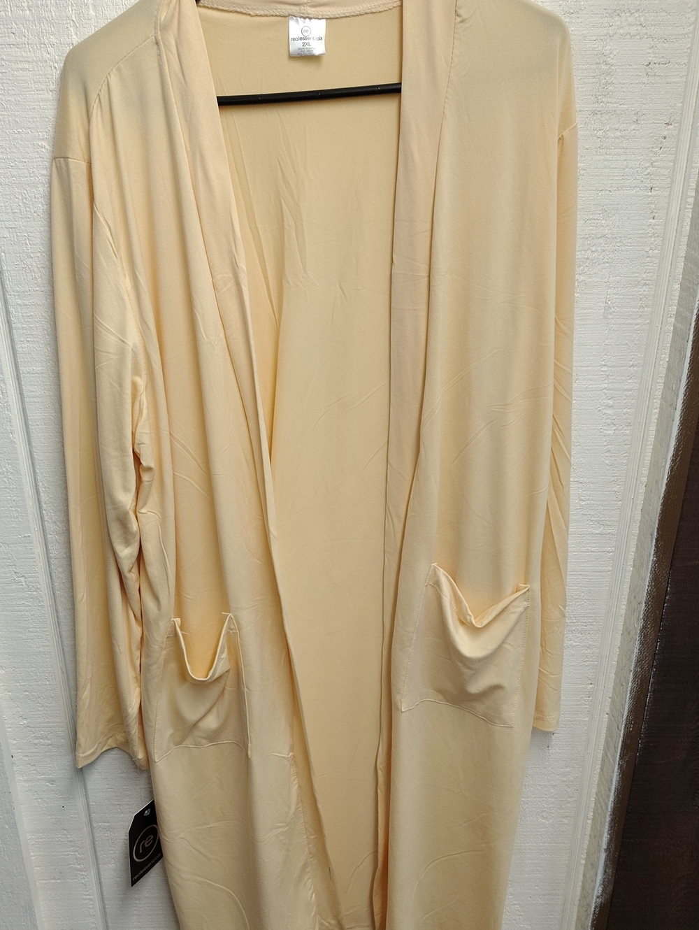 Essentials Light Cream Long Open-Front Duster Robe